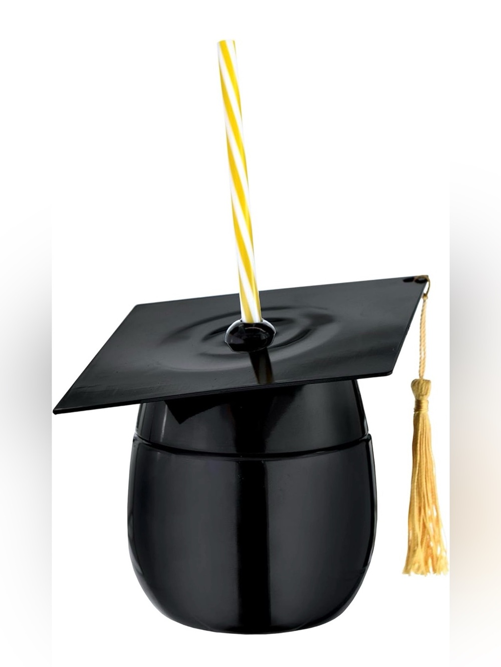 Graduation Cap Drink Cup with Gold Tassel - Black